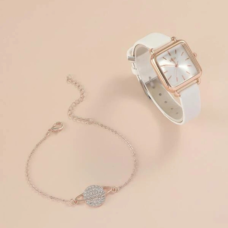 Kit 1 orologio al quarzo da donna e 1 bracciale + Spedizione gratuita + Spedizione immediata + Regalo