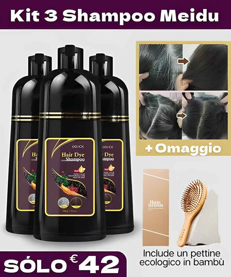 Shampoo 3 in 1 per Capelli Grigi + Pettine Ecologico in Bambù in Omaggio